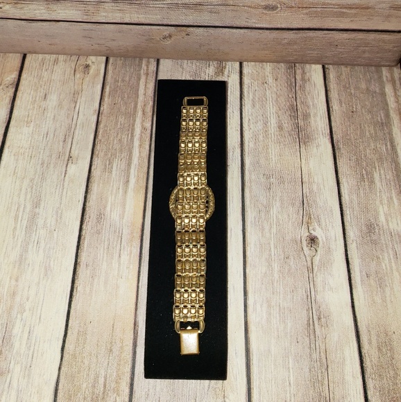 Vtg Gold Tone Metal Bracelet w/Rhinestone - Picture 3 of 5